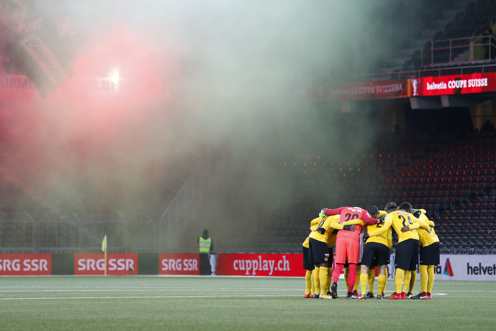 Les joueurs de Young Boys, avant le début du quart de finale remporté contre St-Gall, le jeudi 30 novembre 2017 au Stade de Suisse. 