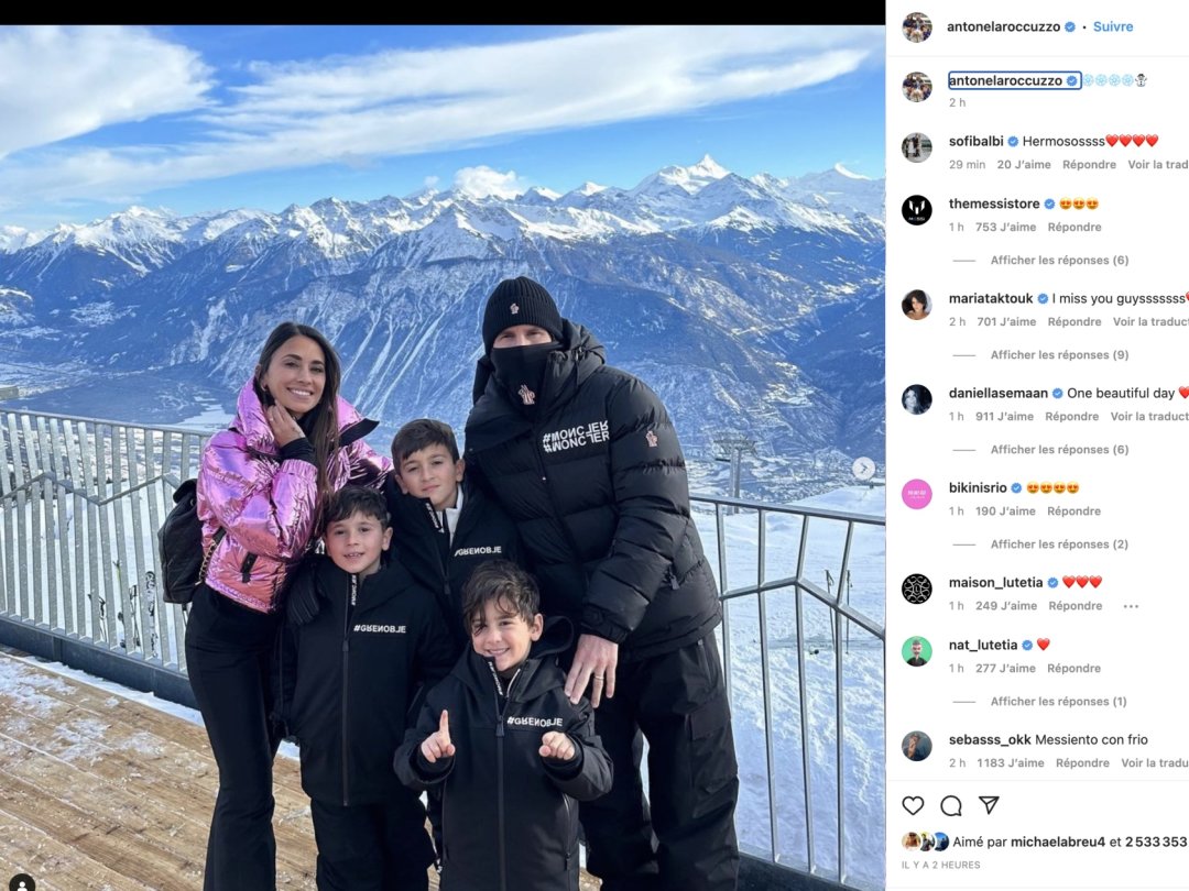 La femme de la star du football argentin, Antonella Roccuzzo, a partagé sur son profil Instagram des clichés qui attestent de la présence de la famille Messi à Crans-Montana.