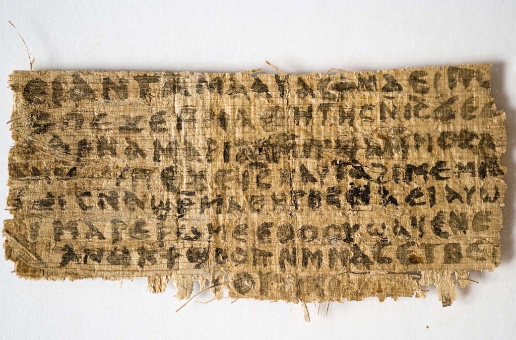 This Sept. 5, 2012 photo released by Harvard University shows a fourth century fragment of papyrus that divinity professor Karen L. King says is the only existing ancient text that quotes Jesus explicitly referring to having a wife.  King, an expert in the history of Christianity, says the text contains a dialogue in which Jesus refers to "my wife," whom he identified as Mary. King says the fragment of Coptic script is a copy of a gospel, probably written in Greek in the second century. (AP Photo/Harvard University, Karen L. King)