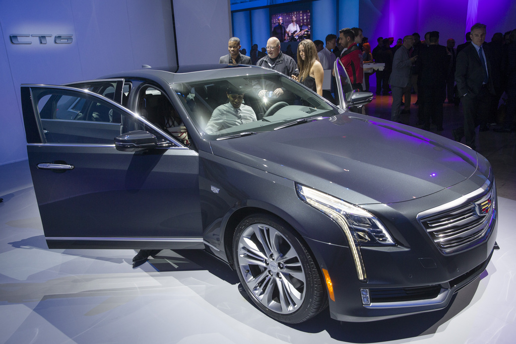The Cadillac CT6 is shown at the New York International Auto Show event in Duggal Greenhouse, Tuesday, March 31, 2015, in the Brooklyn borough of New York. (AP Photo/John Minchillo)