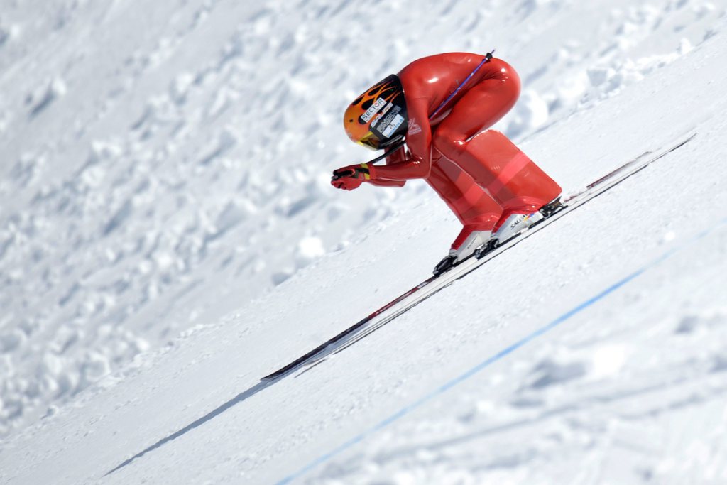 Italian Simone Origone in action during the XspeedSki, FIS Speed Skiing World Cup Final 2010, in the Swiss Alps resort of Verbier, Switzerland, Wednesday, April 21, 2010.  (KEYSTONE/Dominic Favre)