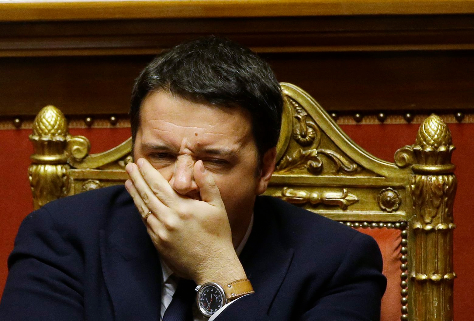 Italian Prime minister Matteo Renzi yawns during a debate at the Senate in Rome, Tuesday, Dec. 16, 2014. (AP Photo/Gregorio Borgia) Italy  Politics