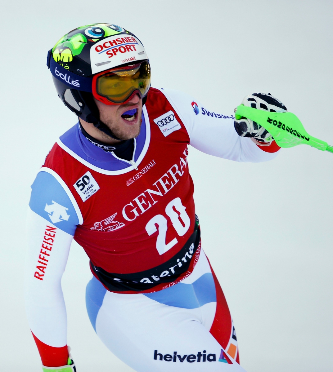 Switzerland's Justin Murisier gets to the finish area after completing an alpine ski, men's World Cup combined in Santa Caterina, Italy, Thursday, Dec. 29, 2016. (AP Photo/Marco Trovati) Italy Alpine Skiing World Cup