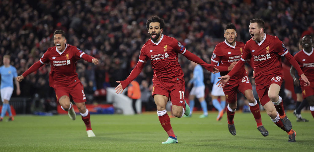 Mohamed Salah, au centre, a ouvert le score pour Liverpool à la 12e minute.
