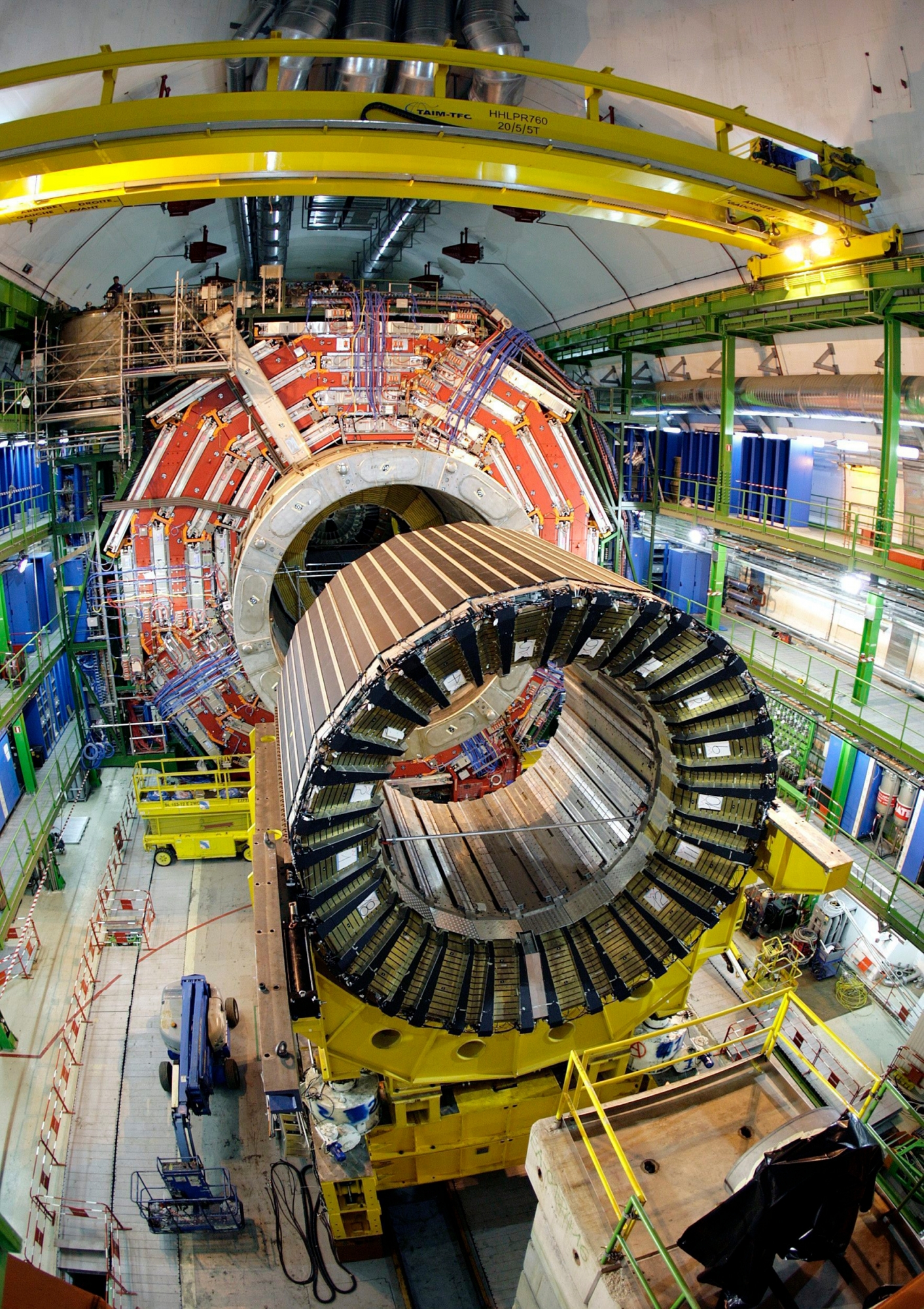 FILE - Picture taken shows the magnet core of the world's largest superconducting solenoid magnet (CMS, Compact Muon Solenoid), one of the experiments preparing to take data at European Organization for Nuclear Research (CERN)'s Large Hadron Collider (LHC) particule accelerator, in Geneva, Switzerland, Thursday, March 22, 2007. - Scientists of the CERN started the Large Hadron Collider LHC on Wednesday, September 10, 2008 for the first time and successfully sent a beam of particles through the 27 kilometers long ring of the huge LHC. The first beam took 53 minutes to complete the circuit in this first test run.  (KEYSTONE/Martial Trezzini) SWITZERLAND CERN LHC LAUNCH