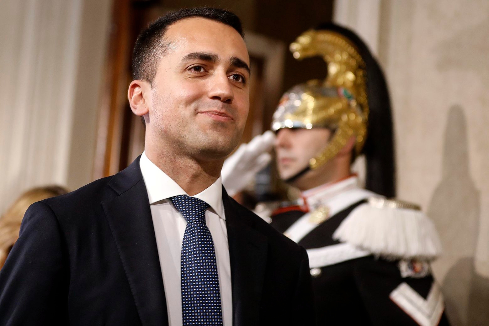Five-Star Movement leader Luigi Di Maio addresses the media after a meeting with Italian President Sergio Mattarella, at the Quirinale presidential palace, in Rome, Monday, May 14, 2018. The leader of the euro-skeptic 5-Star Movement asked ItalyÄôs president on Monday for more time to hammer out a coalition deal with the head of a rival populist party, saying he also wants his voter base to have their say online about the accord before any government is formed. (Riccardo Antimiani/ANSA via AP) Italy Politics