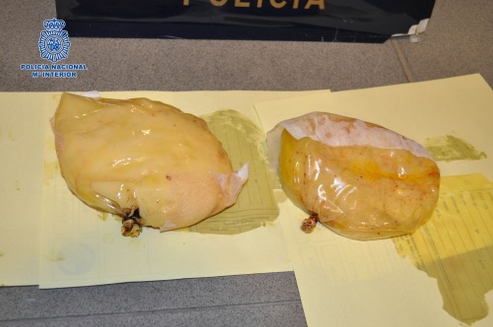 La cocaïne était dans des sacs de plastique glissés dans une ouverture sous le sein de la femme. 