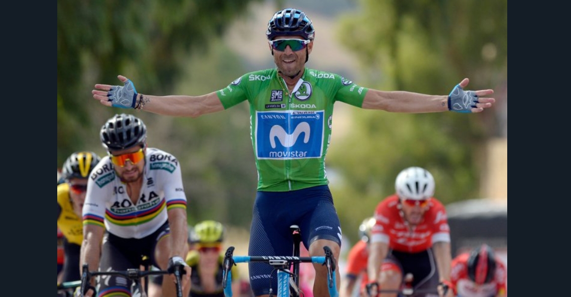 Déjà vainqueur de la deuxième étape, Valverde a récidivé lors de la 8e étape du Tour d'Espagne en s'imposant dans un sprint en côte à Almadén.