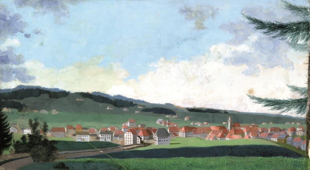 Vue de La Chaux-de-Fonds depuis le midi au 18e siècle.