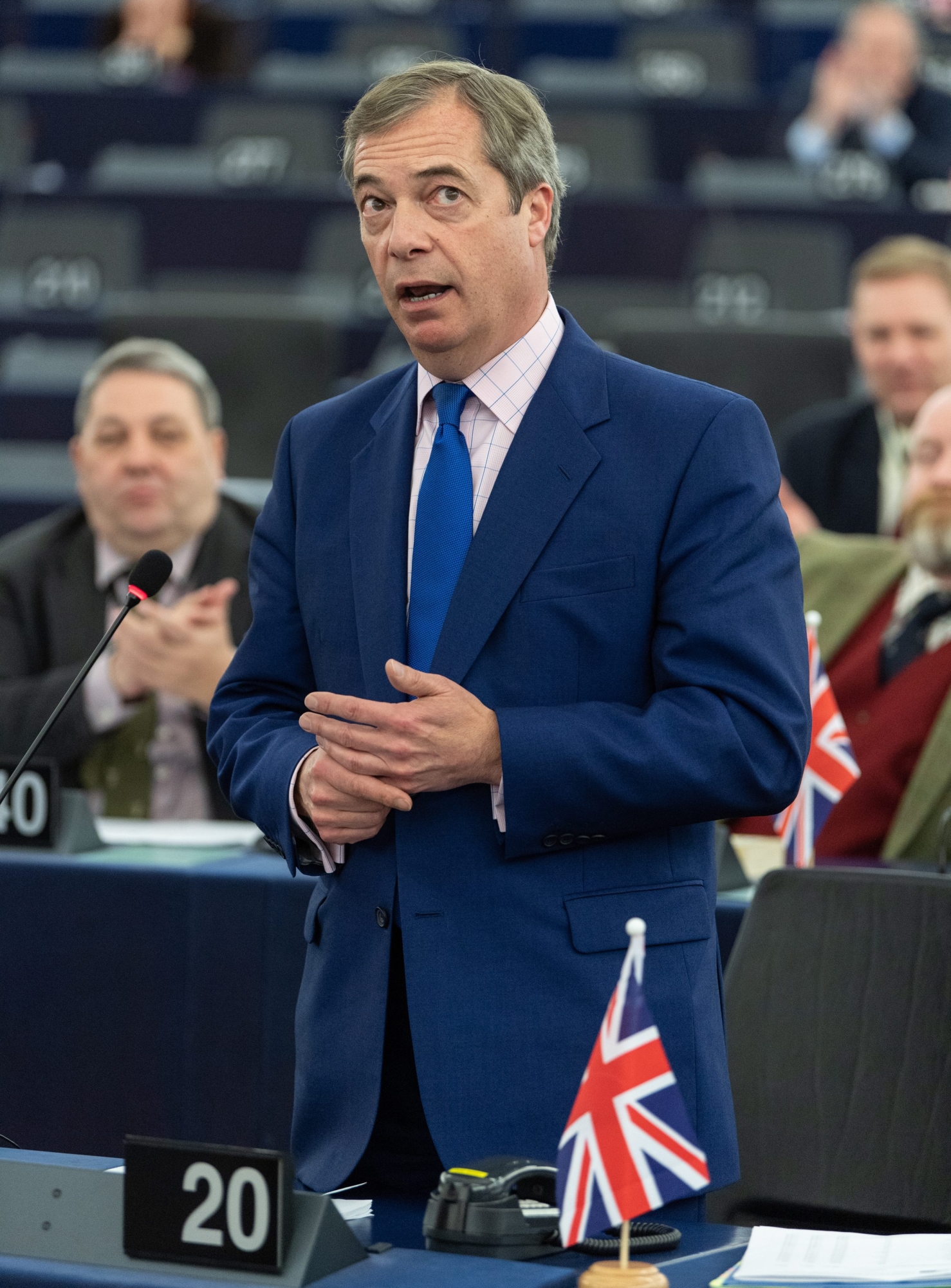epa07433261 Nigel Farage, British Member of the European Parliament and former leader of the UK Independence Party (UKIP) delivers his speech during the debate on UKÄôs withdrawal from the EU in Strasbourg, France, 13 March 2019. British MPs will vote later in the day on whether to block the UK from leaving the EU without a deal on 29 March, after again rejecting the PM's withdrawal agreement on 12 March. The United Kingdom is officially due to leave the European Union on 29 March 2019, two years after triggering Article 50 in consequence to a referendum.  EPA/PATRICK SEEGER FRANCE EU PARLIAMENT