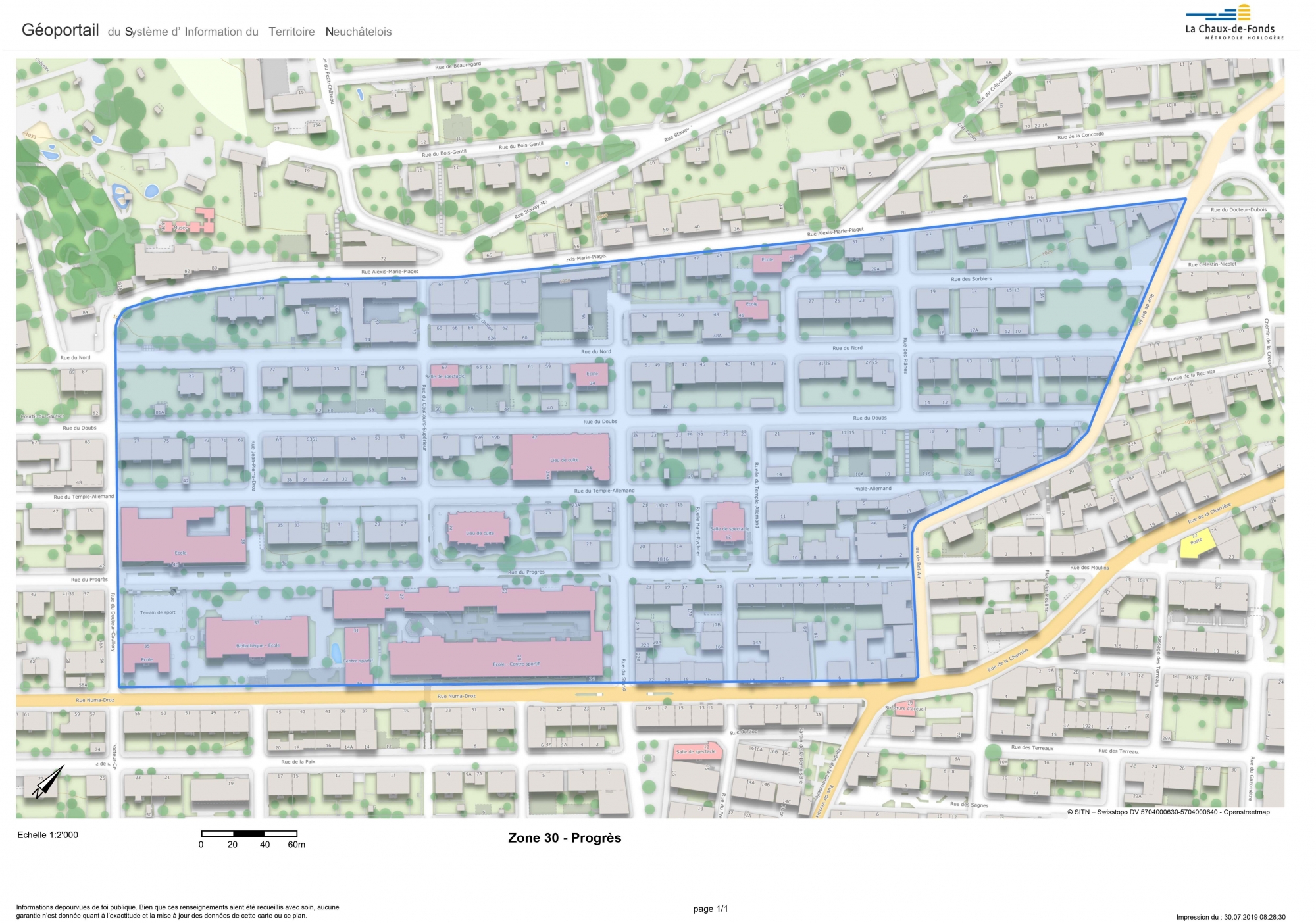 La zone 30 couvre le périmètre délimité par les rues Alexis-Marie-Piaget (au nord), Bel-Air (à l’est), Numa-Droz (au sud) et Docteur Coullery (à l’ouest).