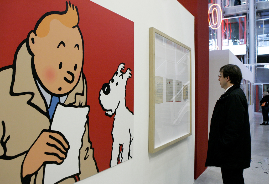La planche en question met en scène Tintin et son chien Milou en train de ravir le sceptre d'Ottokar des mains des malfrats.