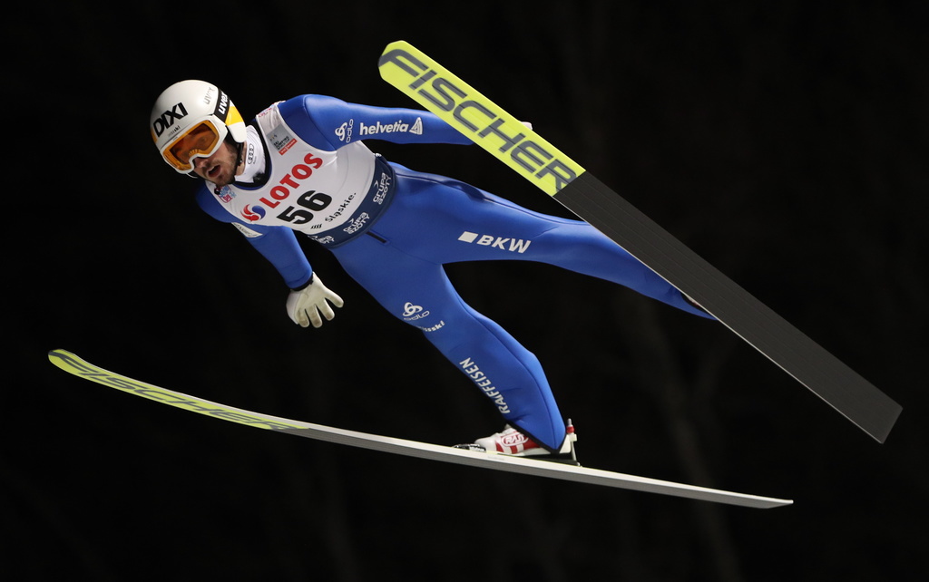 epa08017592 Killian Peier of Switzerland in action during the qualification round for the FIS Ski Jumping World Cup at the Adam Malysz Ski Jump in Wisla, Poland, 22 November 2019. EPA/Grzegorz Momot POLAND OUT