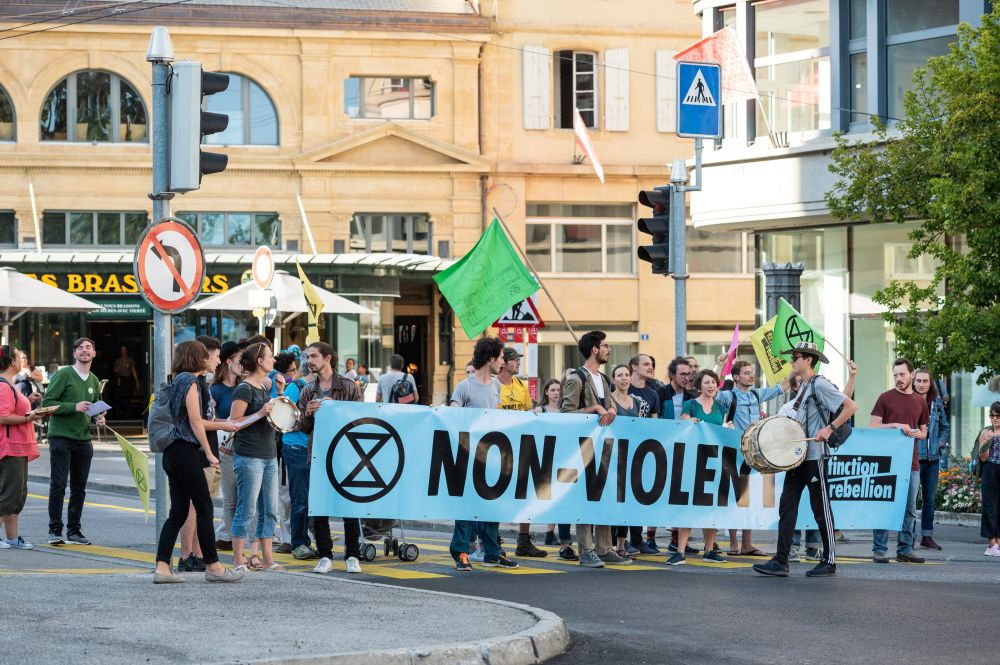 Une manifestation du mouvement Extinction Rebellion à Neuchâtel.