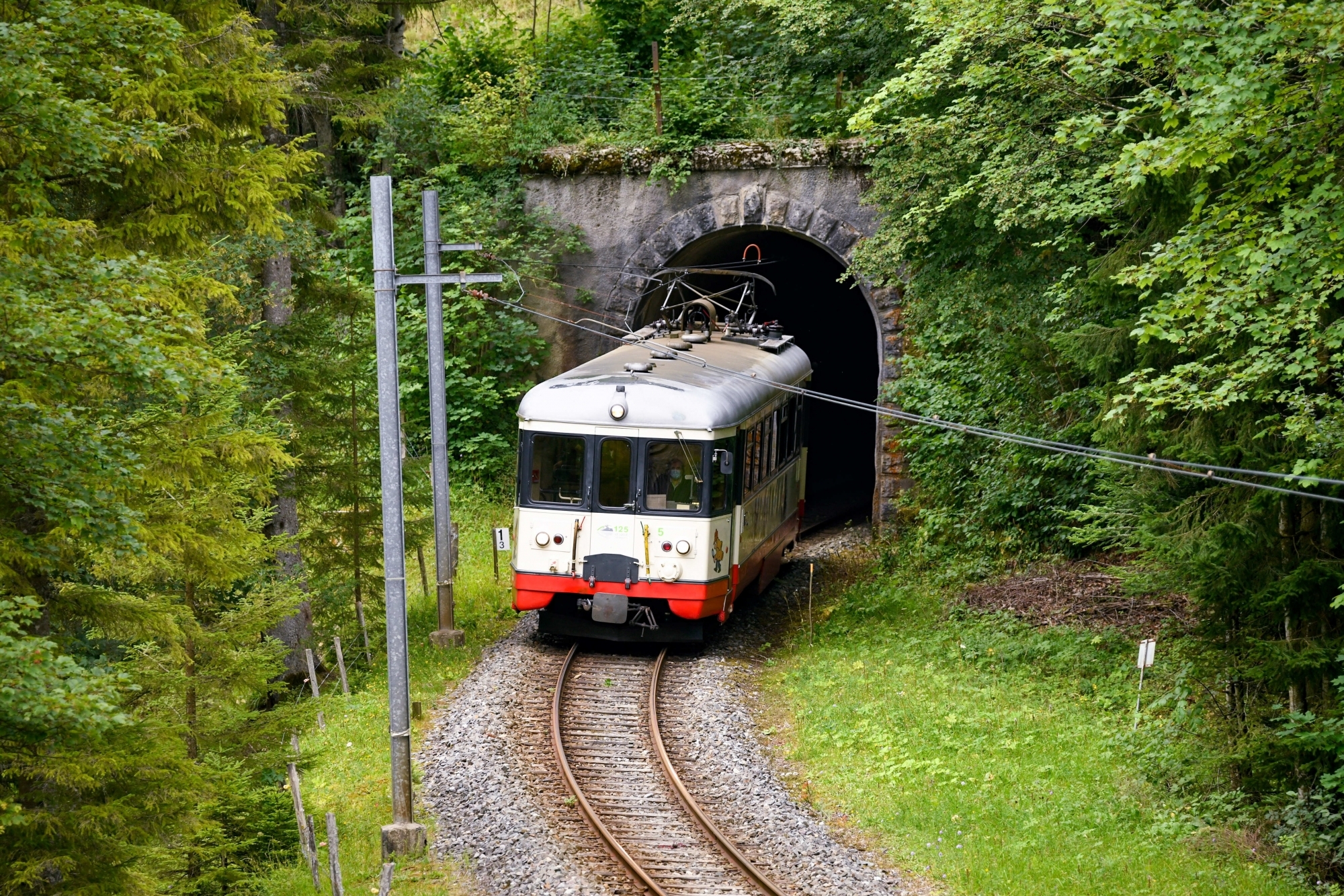 Le Régional des Brenets à la sortie du tunnel de la Combe-Monterban.